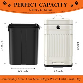 Kopuncare Dog Poop Trash Can Outside, 5L/1.3Gal Metal Dog Waste Trash Can with Lid, Foot Pedal, Pet Waste Container with 40 Bags, Poop Bucket with Lid Soft Close for Pet, White