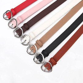 AWOCAN Fashion Women PU Leather Belt with Heart Shaped Buckle for Casual Dresses Jeans Pants dresses (red)