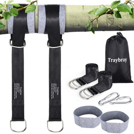 Traybray Hammock attachment (holds 1000 kg), heavy duty swing attachment made of tear-resistant polyester, suspension swing strap with 2 carabiners and D-rings, 2 tree protection cloth, storage bag