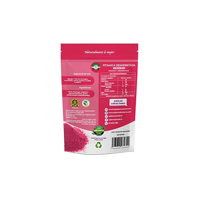 Sabia Madre Tierra Pitahaya Deshidratada Orgánica 120g
