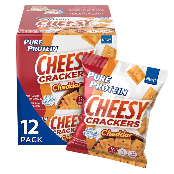Pure Protein Cheesy Crackers, Cheddar, High Protein Snack, 12G Protein, 1.34 oz, 12 Count (Packaging may vary)