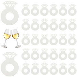 FINGERINSPIRE 100 Pcs Diamond Ring Wine Glass Markers 2.4x1.7 White Wine Glass Drink Charms Paper Cocktail Champagne Name Tags Wedding Glass Identifiers for Wedding Birthday Party Valentines