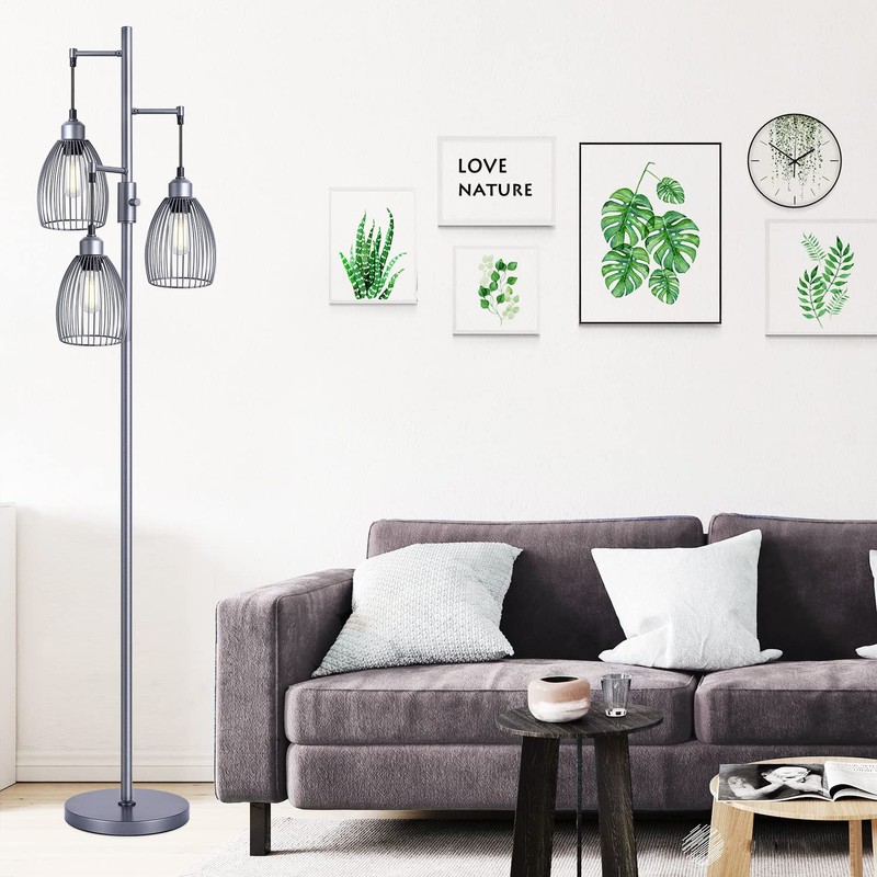 Nintiue Dimmable Floor Lamp, 3 x 800LM LED Edison Bulbs