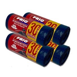 FRIO - Set of 4 Rolls of 20 Black 30 Litre Heavy Duty Bin Liners for Trash Can and Trash Can Waste Separation Plastic Trash Bags with Ties 55 x 60 cm