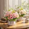 Mandarooker Fake Flowers with Vase,Pink Roses Artificial Flowers in Vase