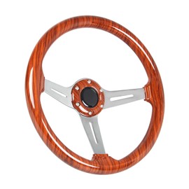 Spaorcco 350mm 14" Classic Wood Grain Steering Wheel Drifting Deep Dish Universal Acrylic Wooden Racing Steering Wheel for Car Sim Driving/Golf Carts with Wood Grain Horn Button