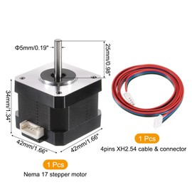 MECCANIXITY 1 Pcs Nema 17 Stepper Motor 42x42x34MM Bipolar 1.3A/3.1V 0.28N.M 42 Motor 2 Phase Servo Motor 1.12 Degree 4-Lead with XH2.54 Cable and Connector for 3D Printer CNC Machine DIY