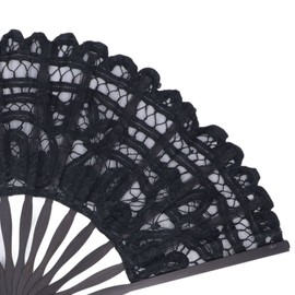 Folding Fan Hand Fan Vintage Style Hand Fan, Exquisite Workmanship Folding Fan Hallow Lace Bones (Black)