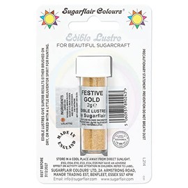 Sugarflair Festive Gold Edible Lustre Dust (E171 Free), Add a Lustrous Shine to Cakes or Decorations. Brush On or Add Rejuvenator to Create Eye-Catching Edible Paint- 2g