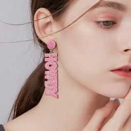 Western Earrings for Women Cowgirl Earrings Black Pink Western Beaded Earrings Dangle Nashville Outfits for Girls Gift for Her (Pink)