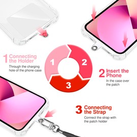 TBOC 2X Cell Phone Lanyard [Black] - Comfortable Universal Smartphone Lanyard - Easy to Use Neck Phone Holder [Clear Patch] - Adjustable Length Phone Strap Crossbody - Fits All Mobile Phones