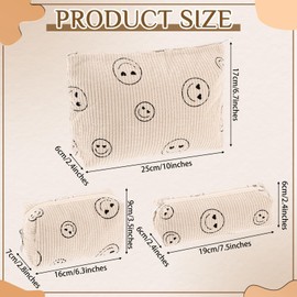 DUOMIAO 3 Pcs Makeup Bag Corduroy Cosmetic Bag Aesthetic Cute Preppy Makeup Bags for Women Smile Small Makeup Purse Pouch Travel Toiletry Bag Set Makeup Organizer with Zipper. (White smlie)