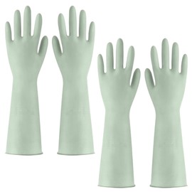FDJZXW 2 Pairs of Rubber Gloves, Reusable Household Gloves, Non-Slip Washing Gloves, Cleaning Gloves, Long Sleeve, Strong Grip, Comfortable to Wear, for Kitchen, Sinking, Cleaning (Green S)