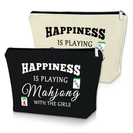 Sazuwu 2PCS Mahjong Lover Makeup Bag Lucky Mahjong Themed Gifts for Players Mom Birthday Christmas Travel Pouch