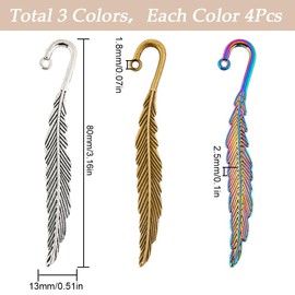 SUNNYCLUE 1 Box 12Pcs Small Feather Bookmark Hook Bookmarks Bulk Bohemia Antique Silver Bronze Alloy Metal Bookmark Blanks for Reading Men Women Jewelry Making Crafting Beading DIY Teacher Hairpin