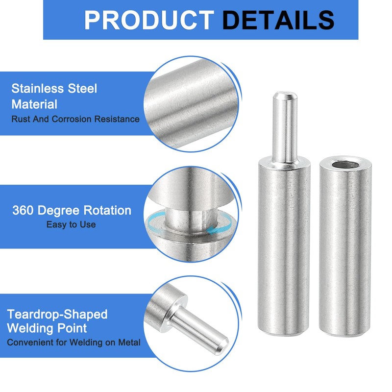 uxcell 4Pcs 1-9/16" x 1/4" (LxD) Stainless Steel Weldable Detachable