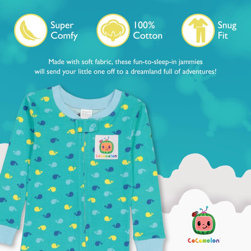 CoComelon - Pijama Unisex de algodón sin pies para niños,