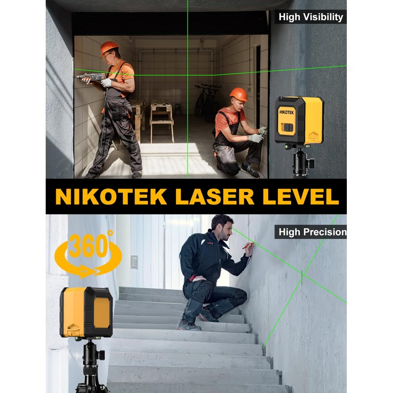 Nikotek Green Laser Level, 100 feet Cross Line Laser with
