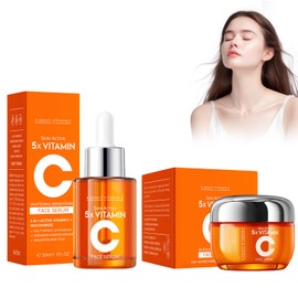 Vitamin C Face Cream + Vitamin C Serum, Moisturising Cream with Hyaluronic Acid, Facial Cream, Face Care, Anti-Ageing, Makes the Skin Radiant, Moisturises and Makes It Plump