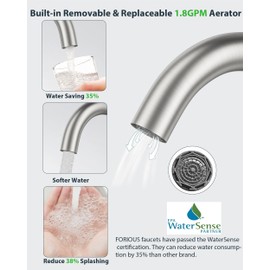 FORIOUS Single Handle Bathroom Sink Faucet 1 or 3 Hole Brushed Nickle, 360° Swivel Gooseneck Spout, Lead-Free, with cUPC Hose and Metal Pop Up Drain, Suitable for Bar Kitchen RV Vanity
