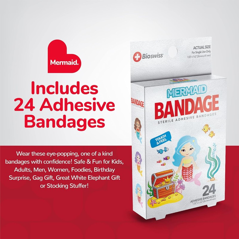 BioSwiss Bandages, Mermaid Shaped Self Adhesive Bandage, Latex Free Sterile