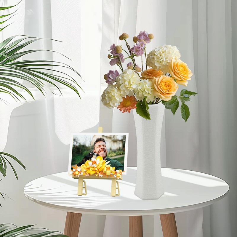 Vilbocr Mini Flower Building Bouquet Set，Block Easel for Desk Decorations