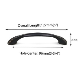 Modket Valentina Series Solid Traditional Classic Kitchen Cabinet Pull Handle — 5" Overall Length, 3-3/4" (96mm) Hole Centers, Oil Rubbed Bronze — 1 Pack