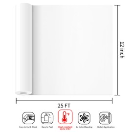 PYD Life Heat Transfer Vinyl White Roll 12" x 25' for Cricut Silhouette Cameo Machine,Stencil Vinyl for Sublimation Pattern Paper Crafting Painting