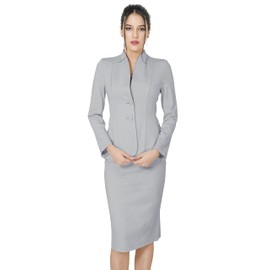 Marycrafts Women's Formal Office Business Work Jacket Skirt Suit Set 12 Mid Gray