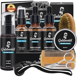 Beard Care & Grooming Kit w/Free Beard Soap,Unscented Beard Oil,Beard Balm,Beard Comb,Beard Brush,Beard Scissors,Storage Bag for Beard Care Growth