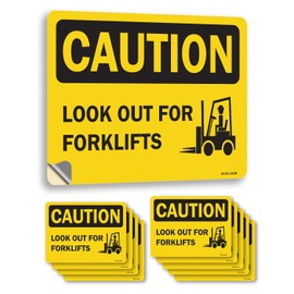Look Out For Forklifts OSHA Caution Vinyl Decal Label 10 Inch x 7 Inch - 10 Pack