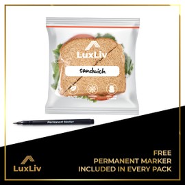100 x LuxLiv ® Plastic Sandwich Bags & Pen – Premium Zip Food Bags – Lunch Bags Ziplock Bags Closure – 100 Snack Bags – 7 x 8-inch Freezer Bags – Non-BPA Plastic – Reusable Bags