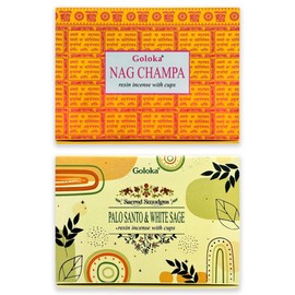 Charcoal Cups with 5g Incense Resin - Protection and Harmony - Palo Santo & White Sage + Nag Champa - 2 Pack of 6