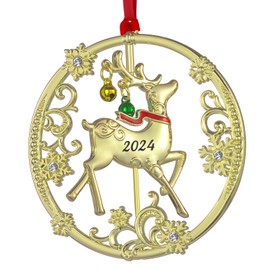 FIHOO Christmas Tree - 2024 Rotation Reindeer Hanging Ornaments Pendant of Car Charm Holiday Keepsake Gift Home Decor (Reindeer Gold (2024))