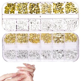 Nail Parts, Nail Parts, Ribbon, 3D Nail Parts, DIY Nail Accessories, Nail Art Decoration Accessories, Craft Materials, Jewelry Parts, Gold, Silver, 3D Cute Design, Stylish, Star, Ribbon, etc. 3D