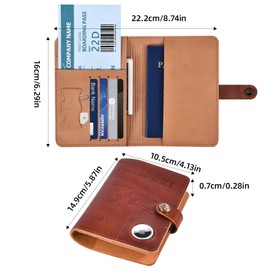 Genuine Leather Passport Holder for Travel Accessories, RFID Blocking Passport Book Holder with AirTag Slot, Passport Cover, Credit Card Case, Travel Document Organizer for man