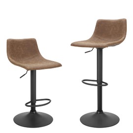 Finnhomy Bar Stools Set of 2, Swivel Adjustable Height Bar Chairs with Footrest & L-Shape Back, Vintage Leather Counter Stools for Kitchen Island, Home Bar, Retro Brown (24"-32" Height Adjustable)