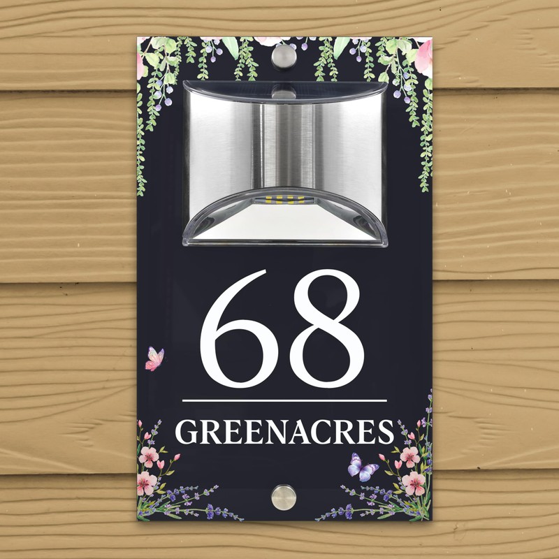 Custom Signs Solar Illuminated Modern Anthracite Grey House Number Sign