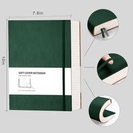 RETTACY College Ruled Notebook - 320 Numbered Pages Large B5 Lined Journal Notebook, 100gsm Thick Lined Paper, Faux Leather Softcover, for Women Men Work School, 19 x 25 cm - Green