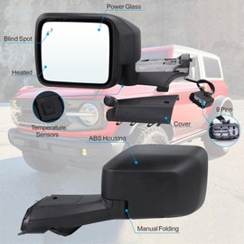 Lqito Left Driver Side Mirror Compatible With 2021-2025 Ford Bronco NO Fits Sport With Manual Folding Power Glass Heated Blind Spot Temperature Sensors Matte Black Replace#M2DZ-17683-B(9Pins)