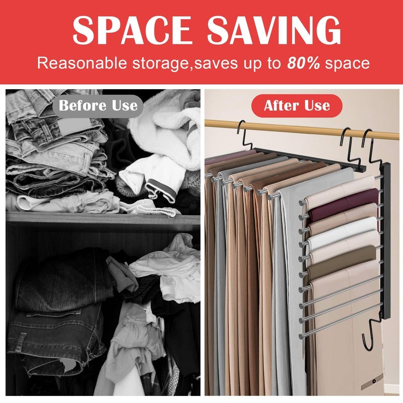 Pants Hangers Space Saving, 10-Tier Stainless Steel Closet Organizer, Plastic-Free,