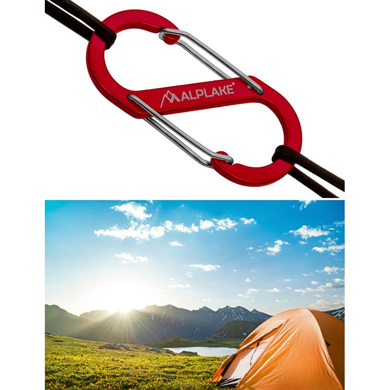 ALPLAKE ® - Pack of 4 Material Carabiners, Double Carabiner,