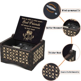 Side by Side or Miles Apart Mechanism Wood Music Box Mechanism Engraved Vintage You are My Sunshine Tune Wooden Musical Box for Friend Sisters Women Girls Birthday Graduation