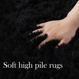 lekeplus Rugs Round Soft Shaggy Rugs Non-shedding Non-slip Rugs Modern Indoor Outdoor Fluffy Rugs, For Living Room, Bedroom, Children's Room Round Carpet (Black, 150x150cm)