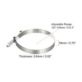 PATIKIL T-Bolt Hose Clamps with Spring, 4 Pack 304 Stainless Steel Adjustable Worm Hose Clamp Working Range 127-135mm(5-5.3") for 5" Hose ID