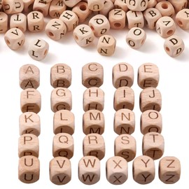 Wooden Alphabet Beads 260 Pieces, 12mm Natural Beech Wood Letter Cubes, Square Letter Blocks with Holes, DIY Jewelry Making Craft Supplies for Name Projects