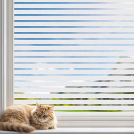 DUOFIRE Window Privacy Film, Frosted Glass Window Film, Privacy Films for Glass Windows, Non Adhesive Static Cling Front Door Cover Windows Blinds, Anti-UV Glass Films, Striped Pattern, 17.4" x 78.7"