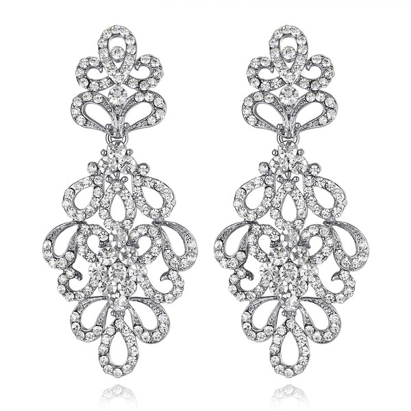 mecresh Wedding Teardrop Dangle Crystal Rhinestone Beaded Chandelier Silver Earrings