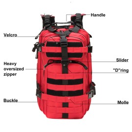 Red Unisex Tactical Backpack Polyester Water Resistant Molle System Adjustable Strap 20-36L Capacity Outdoor Hiking Campingcolor: 21005LZ RED, size: 17in