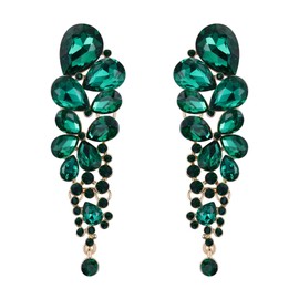 EVER FAITH Women's Earrings Austrian Crystal Elegant Water Drop Wedding Clip On Earrings Ear Jewellery Dangle Green Gold Tone, Crystal